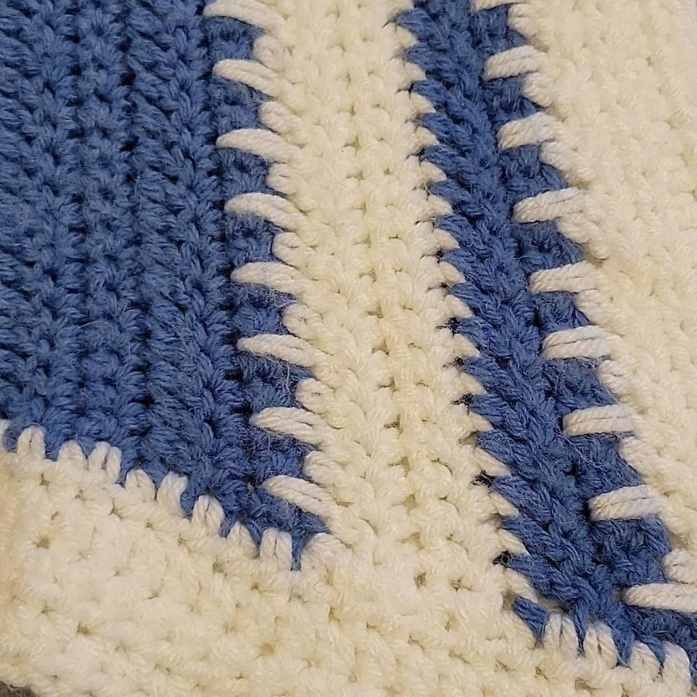Blue and White Striped Handmade Throw Blanket, 67